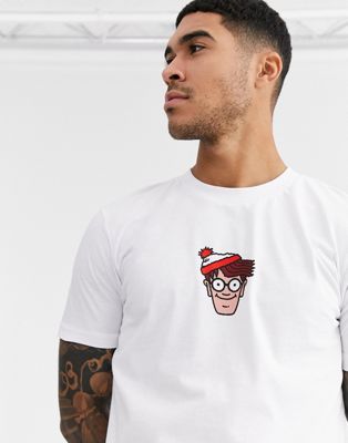 ASOS DESIGN - Where's Wally T-shirt met print op voor- en achterkant-Wit