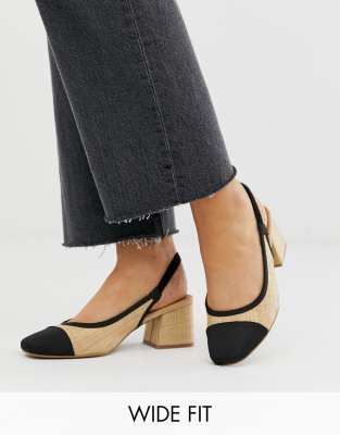 ASOS DESIGN Whisker - Scarpe a pianta larga con cinturino posteriore e tacco in materiale naturale-Beige