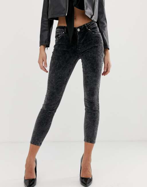 ASOS DESIGN whitby low rise 'skinny' jeans in velvet in acid washed black