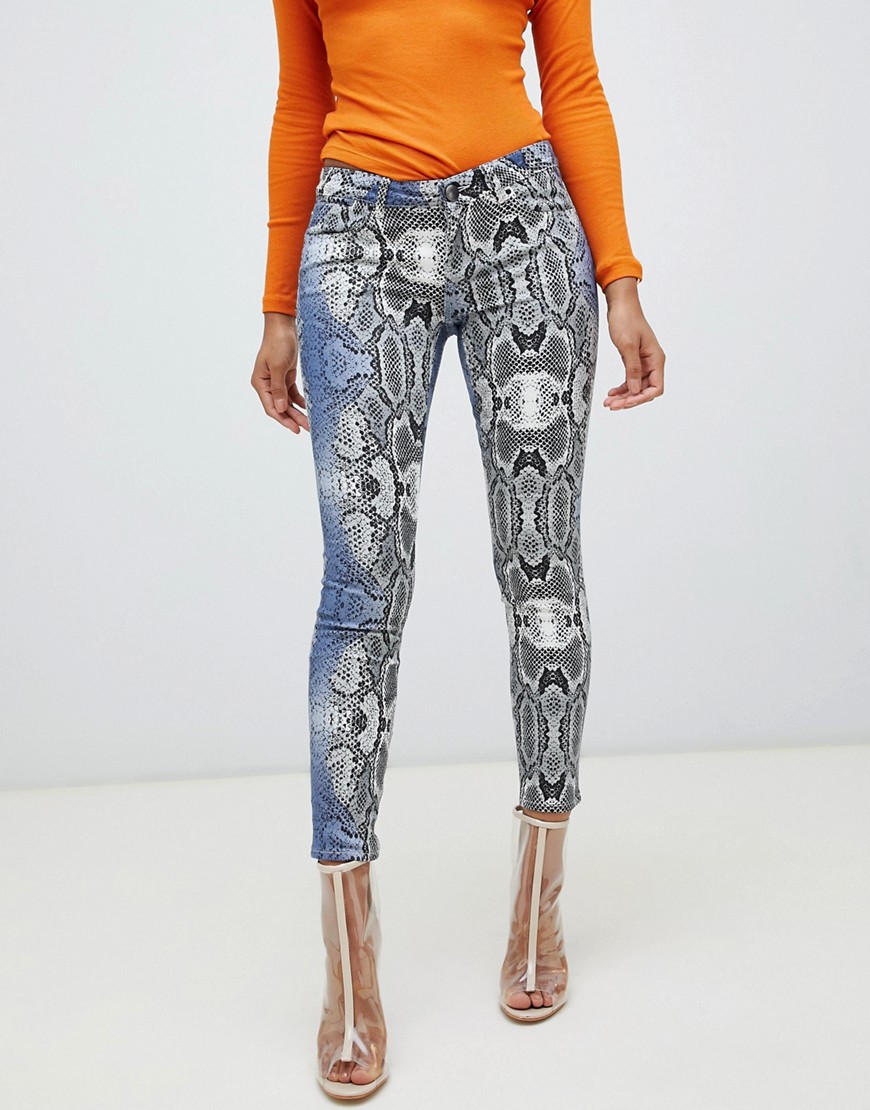 ASOS DESIGN - Whitby - Skinny jeans met lage taille en slangenprint-Multi