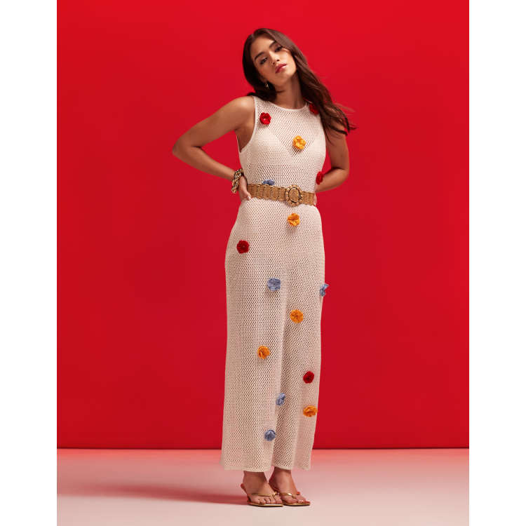 ASOS DESIGN white crochet maxi dress with 3D crochet flowers ASOS