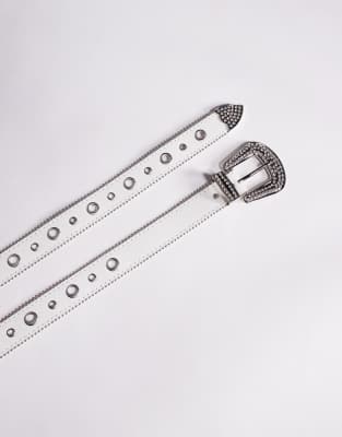 Asos Design White Glitter And Rhinestone Grommet Studded Trophy Belt