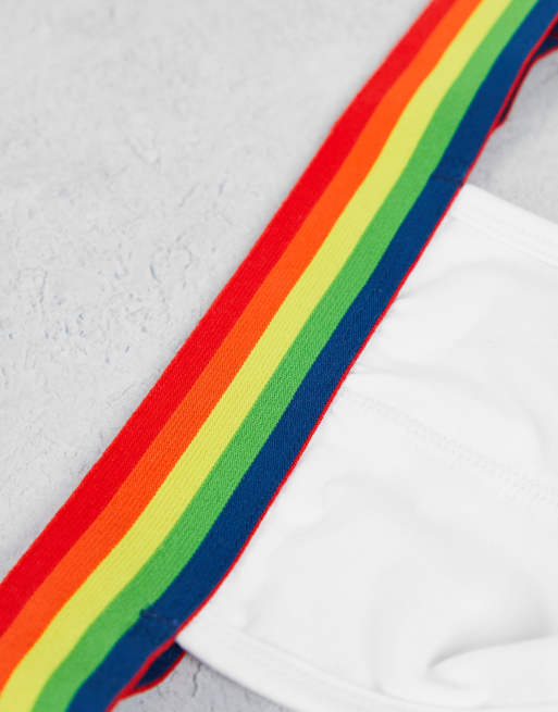 ASOS DESIGN white jock with rainbow elastic