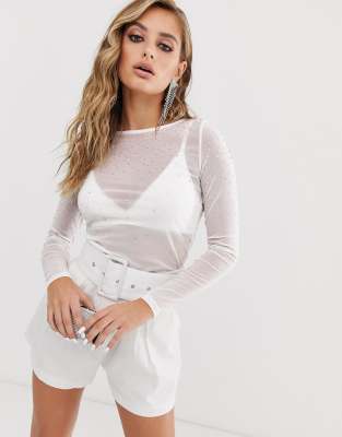 ASOS DESIGN white mesh top with 