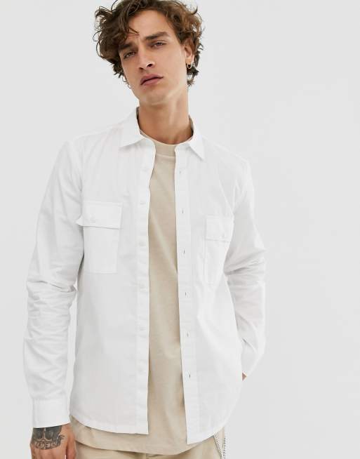 ASOS DESIGN white poplin overshirt with double pockets | ASOS