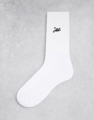 ASOS DESIGN white sports socks with spaceship embroidery