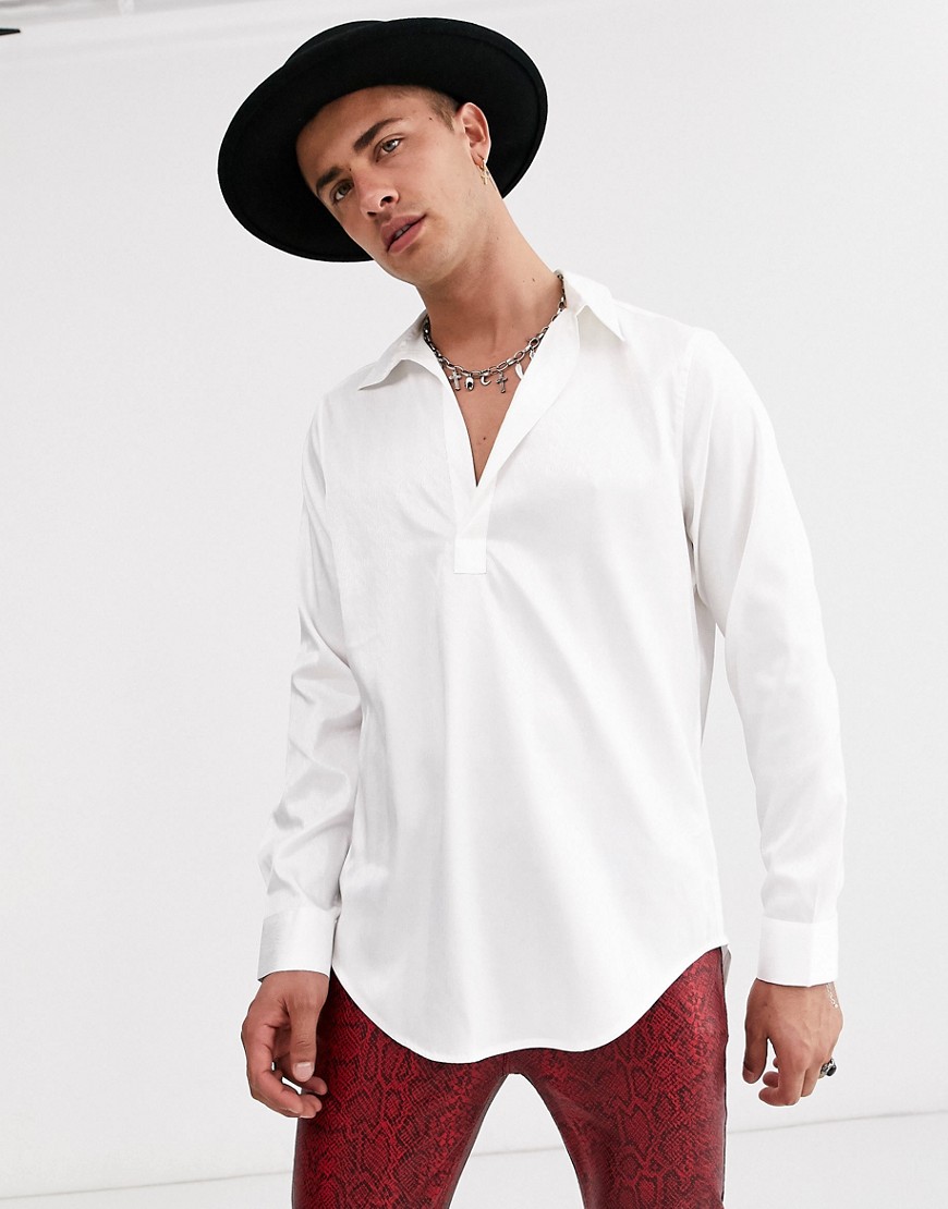 ASOS DESIGN white textured satin overhead shirt