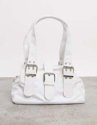 ASOS DESIGN white utility shoulder bag with buckles