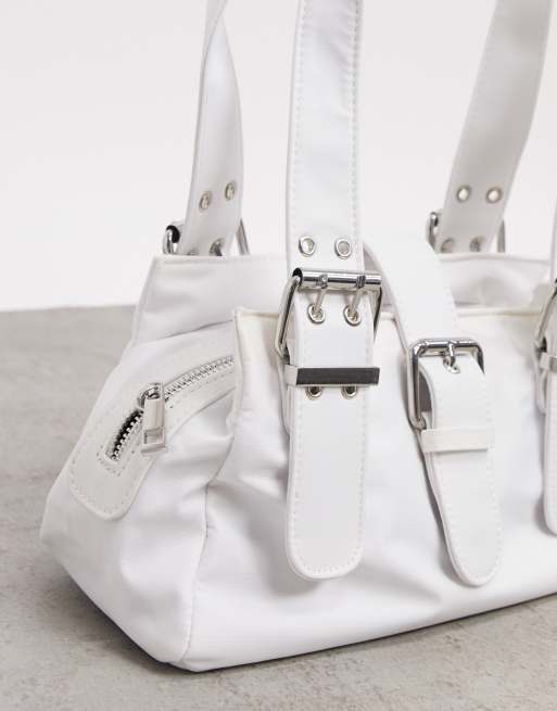 ASOS DESIGN slouchy shoulder bag in off white ruched nylon