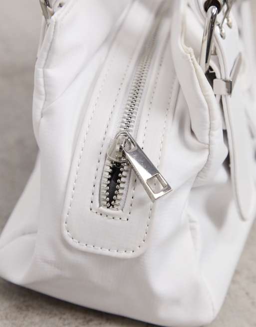 ASOS DESIGN slouchy shoulder bag in off white ruched nylon