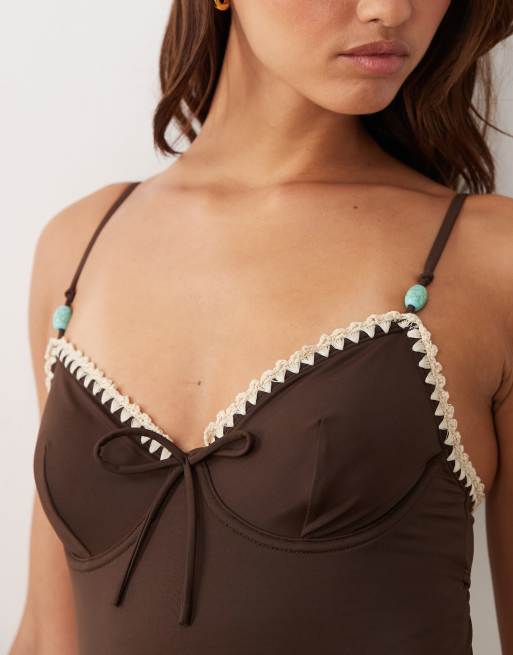ASOS DESIGN – Whitney Whip – Brązowy strój kąpielowy z fiszbinami, 2 z 4