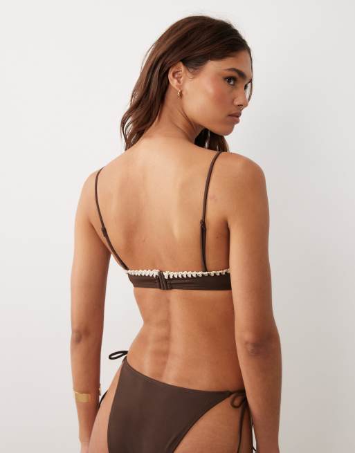 ASOS DESIGN Whitney whip Cadiz skinny crop bikini top in brown, 4 of 4