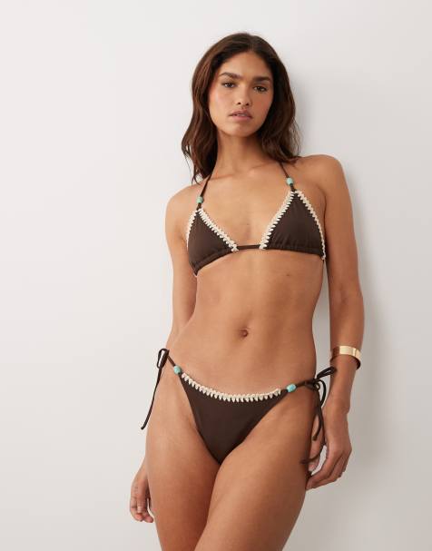 ASOS DESIGN – Whitney Whip Rio – Brun bikiniunderdel med hög benskärning och knytning i sidan - view 1
