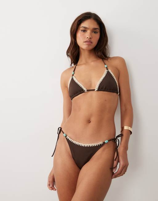 ASOS DESIGN – Whitney – Bikini in Braun mit Überwendlingsstich, 5 von 6