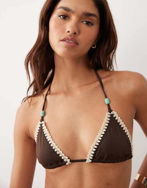 ASOS DESIGN – Whitney Whip Santorini – Triangel-Bikinioberteil in Braun, 3 von 4