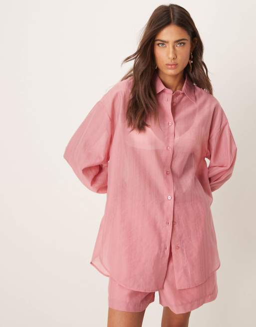 ASOS DESIGN – Wiązana na plecach jasnoróżowa koszula z prześwitującej organzy, część zestawu