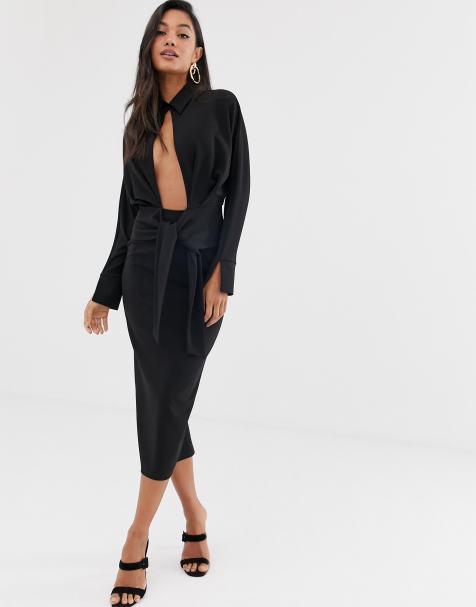 ASOS DESIGN – Wiązana sukienka midi z długim rękawem - view 1