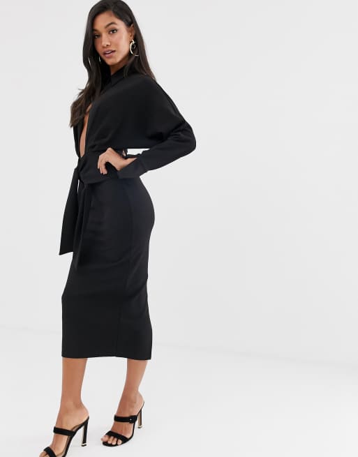 ASOS DESIGN – Wiązana sukienka midi z długim rękawem, 4 z 4