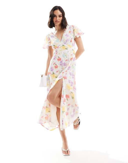 ASOS DESIGN – Wiązana sukienka midi z ozdobnym szwem i kwiatowym wzorem w pastelowych kolorach