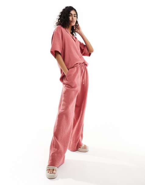 ASOS DESIGN cheesecloth tie waist trouser in terracotta