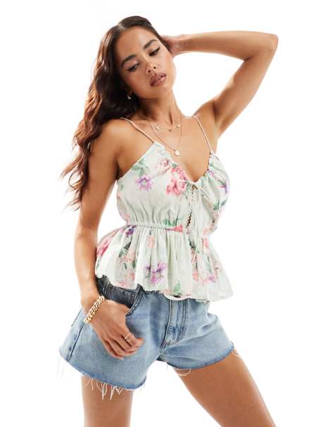 ASOS DESIGN – Wiązany top z tkaniny dobby w kwiatowy wzór - view 1