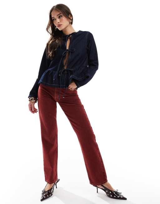 ASOS DESIGN – Wiązany z przodu jeansowy top w kolorze indygo, 4 z 4