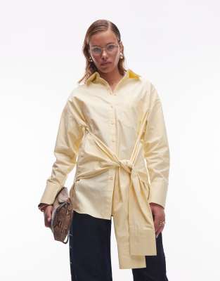 ASOS DESIGN - Wickel-Hemd aus Popeline in Ecru mit Bindegürtel-Weiß