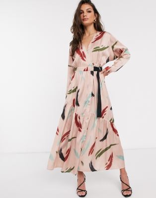 ASOS DESIGN - Wickel-Maxikleid mit modernem Muster-Bunt