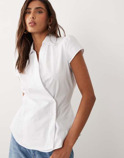 ASOS DESIGN – Wickelhemd in Weiß mit Kappärmeln - view 1