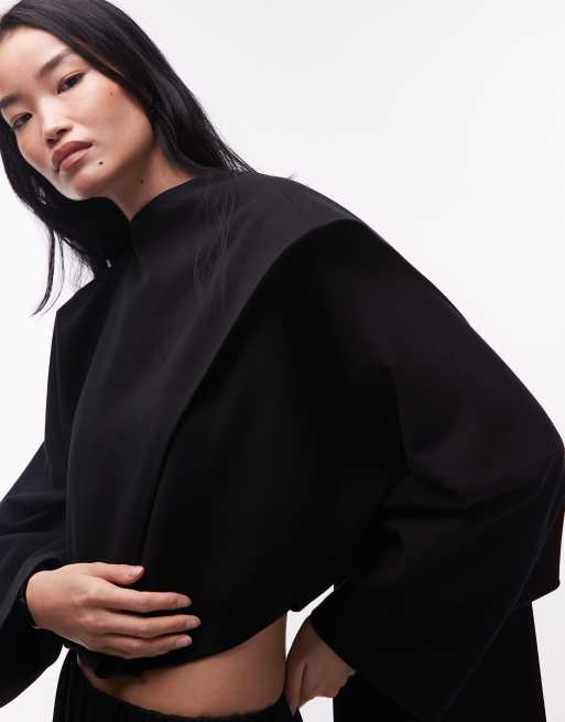 ASOS DESIGN – Wickeljacke in Schwarz mit Schal und Fledermausärmeln, 3 von 4