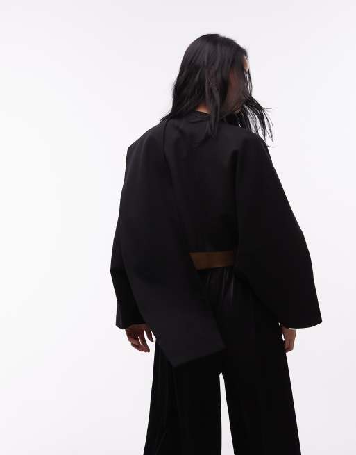 ASOS DESIGN – Wickeljacke in Schwarz mit Schal und Fledermausärmeln, 4 von 4