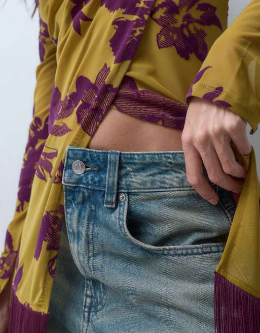 ASOS DESIGN Wickeloberteil aus Flock-Mesh mit Fransen in Braun, 4 von 4