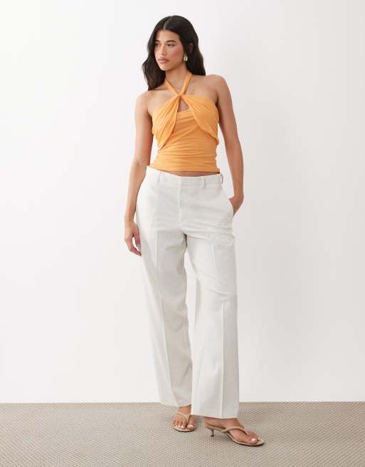 ASOS DESIGN – Wickeloberteil aus Stretch-Chiffon in Orange mit Neckholder, 2 von 4