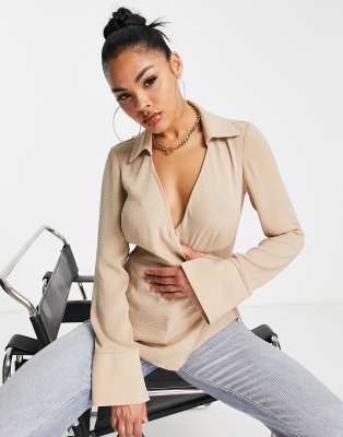 ASOS DESIGN - Wickeloberteil in natürlichem Steinfarbton-Neutral