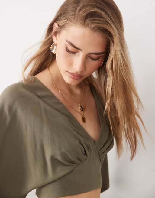 ASOS DESIGN – Wickeloberteil in Salbeigrün mit Fledermausärmeln, Kombiteil , 3 von 4