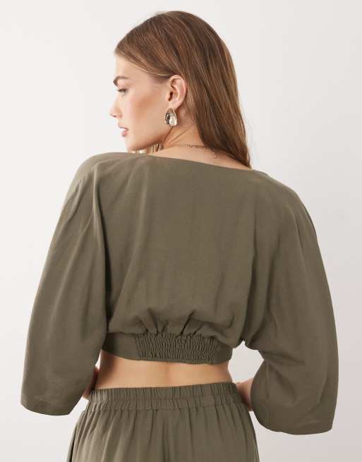 ASOS DESIGN – Wickeloberteil in Salbeigrün mit Fledermausärmeln, Kombiteil , 4 von 4