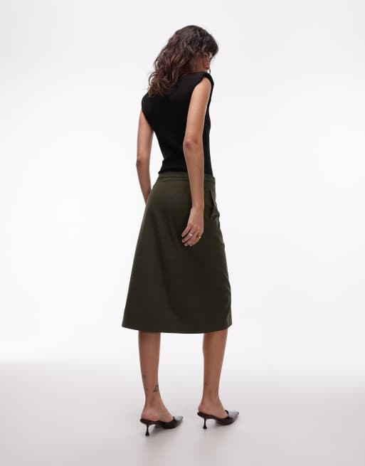 ASOS DESIGN – Wickelrock in Olivgrün in modischer Zwischenlänge, 4 von 5