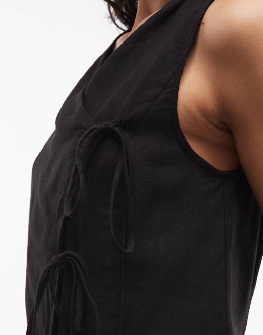 ASOS DESIGN – Wickelweste aus Leinen in Schwarz mit Bindedetail, Kombiteil, 3 von 4