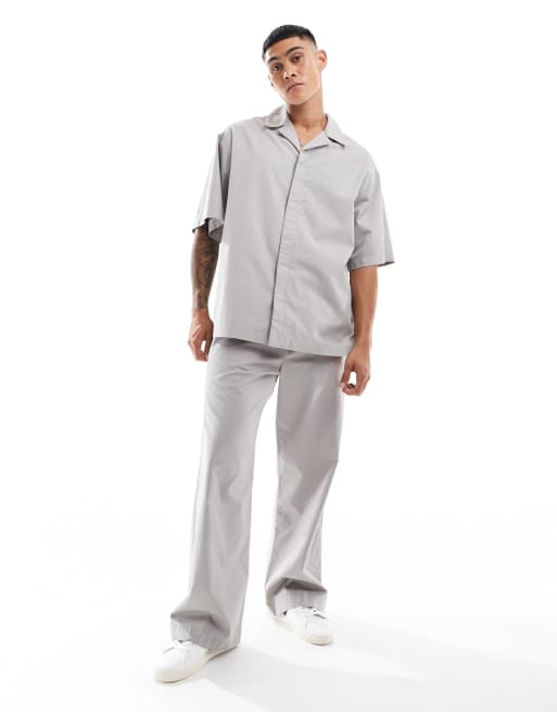 ASOS DESIGN wide baggy pants with elasticated waist in neutral (part of a set)