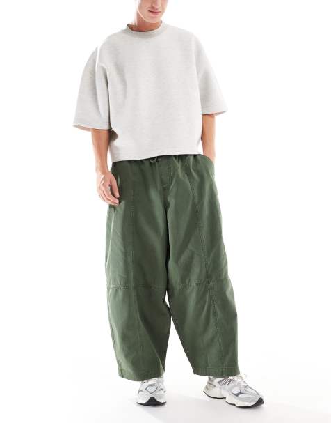ASOS DESIGN wide balloon fit trousers in dark green - view 1