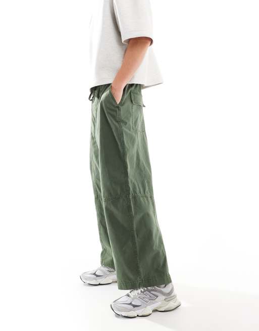 ASOS DESIGN wide balloon fit trousers in dark green, 3 of 5