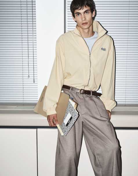 ASOS DESIGN wide barrel leg broek in donker steenstructuur - view 1