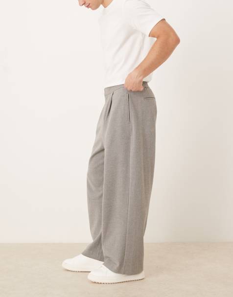 ASOS DESIGN wide barrel leg fit dress pants in light gray flannel look with elastic waist - view 1