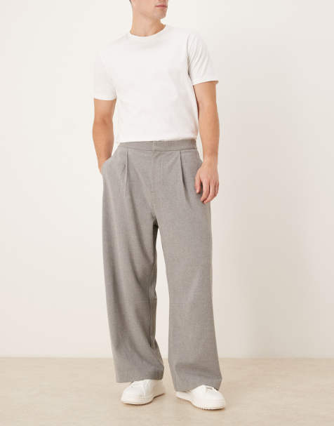 ASOS DESIGN wide barrel leg fit dress pants in light gray flannel look with elastic waist - view 1