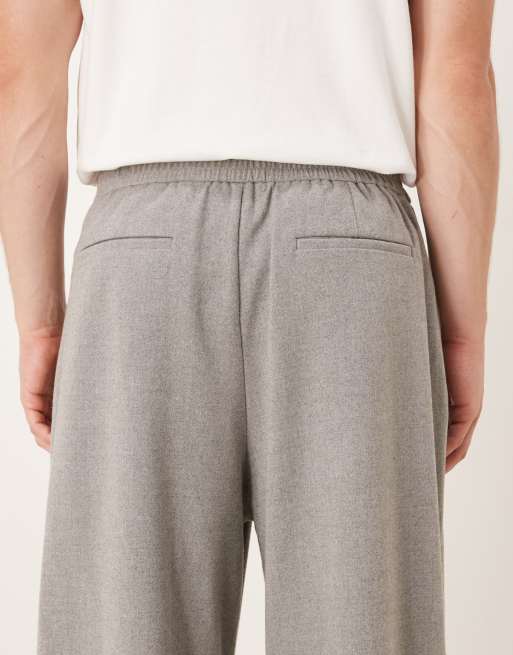 ASOS DESIGN smart barrel leg fit trousers in light grey flannel look with elasticated waist