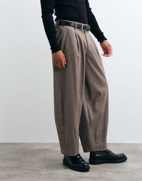ASOS DESIGN wide barrel leg pants in dark stone texture - view 1