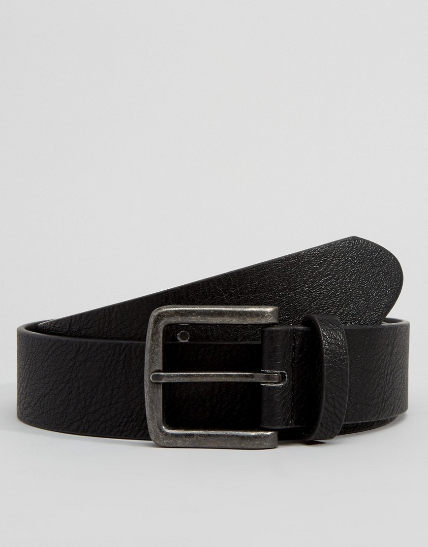 ASOS DESIGN wide belt in black faux leather with gunmetal buckle