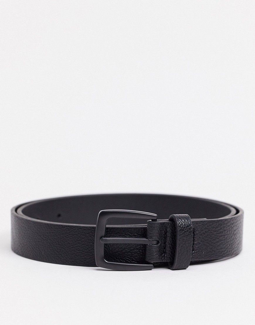ASOS DESIGN wide belt in black faux leather with matte black buckle detail