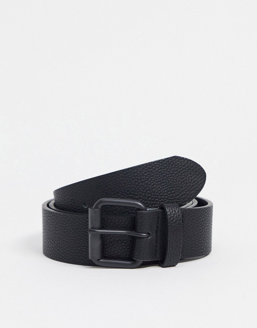 ASOS DESIGN wide belt in black faux leather with matte black roller buckle