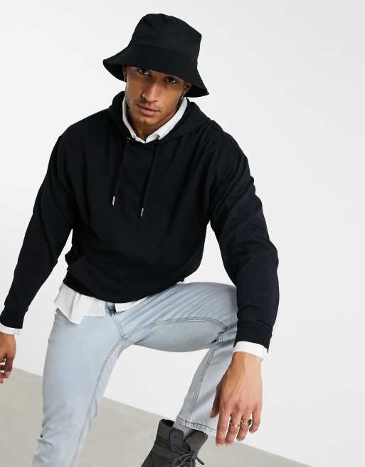 ASOS DESIGN wide brim bucket hat in black cotton | ASOS